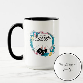 Taza Happy Easter Wreath, Black Cat with bunny ears