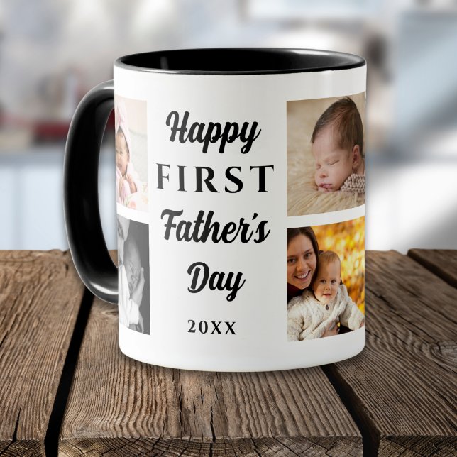 Taza Happy First Father's Day Black 8 Photo Collage Dad (Subido por el creador)
