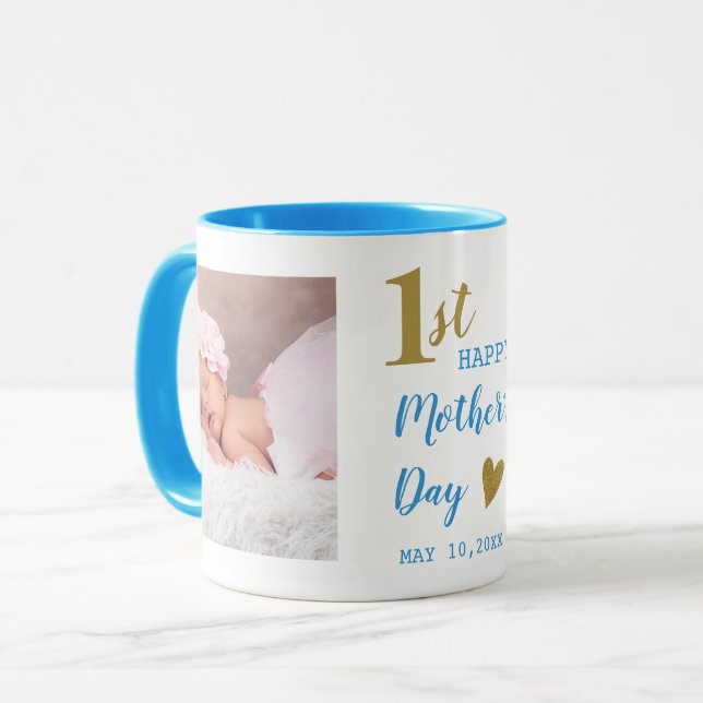 Taza Happy First Mother's Day Blue And Gold  2 Photo  (Anverso izquierdo)
