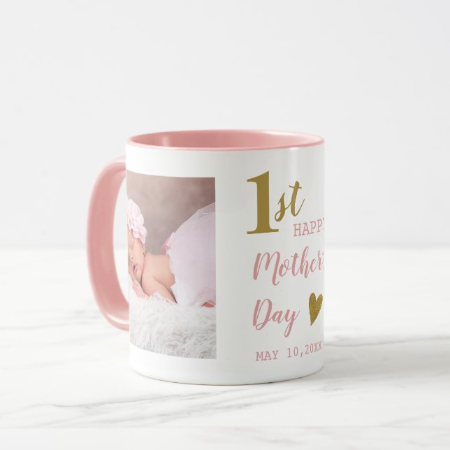 Taza Happy First Mother's Day Pink And Gold 2 Photo  (Anverso izquierdo)