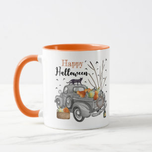 Taza Happy Halloween Vintage Truck Pumpkins Mug
