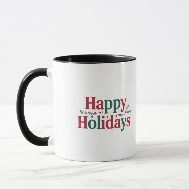 Taza Happy Holidays Text Font with Pine Brands (Izquierda)