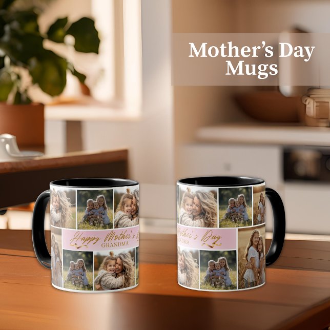 Taza Happy Mother's Day Grandma Pink Photo Collage (Subido por el creador)