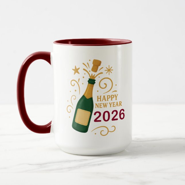 Taza Happy New Year 2026 Champagne | Combo Mug (Izquierda)
