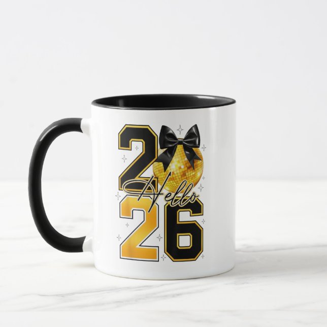 Taza Happy New Year 2026 Disco Ball Bow New Year's Eve (Izquierda)