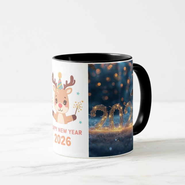 Taza happy new year 2026  fox & reindeer coffee mug (Anverso derecho)