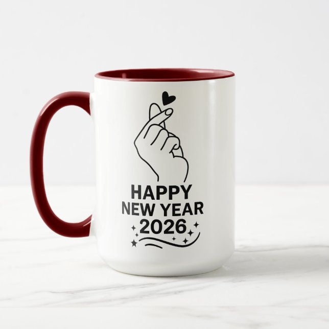 Taza Happy New Year 2026 Gold Hand Heart Mug (Izquierda)