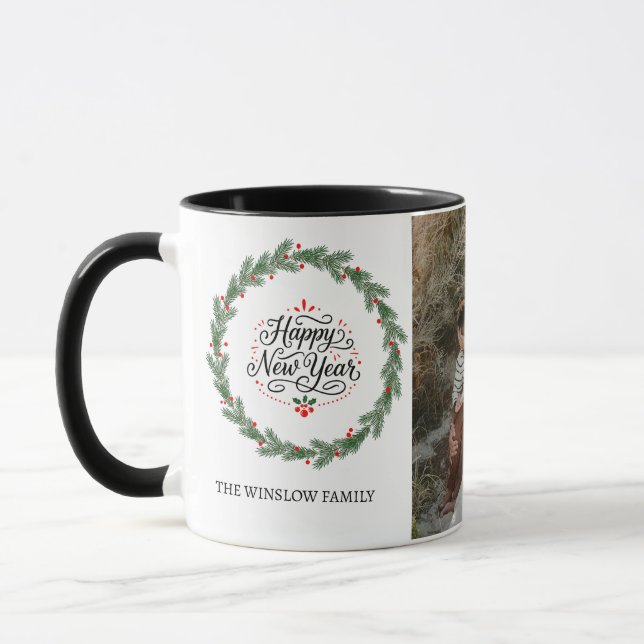 Taza Happy New Year  Personalized Family Name Photo Mug (Izquierda)