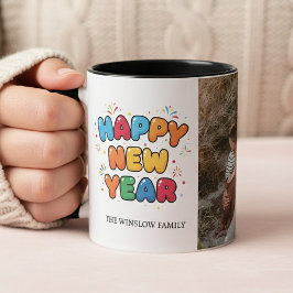 Taza Happy New Year  Personalized Family Name Photo Mug