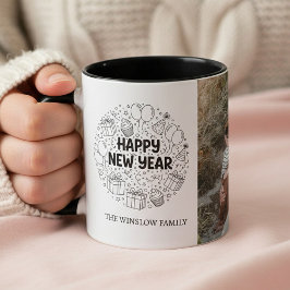 Taza Happy New Year  Personalized Family Name Photo Mug