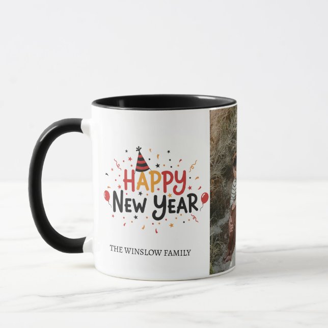 Taza Happy New Year  Personalized Family Name Photo Mug (Izquierda)
