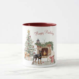 Taza Happy Pawlidays Dog Design - Doberman Pinscher