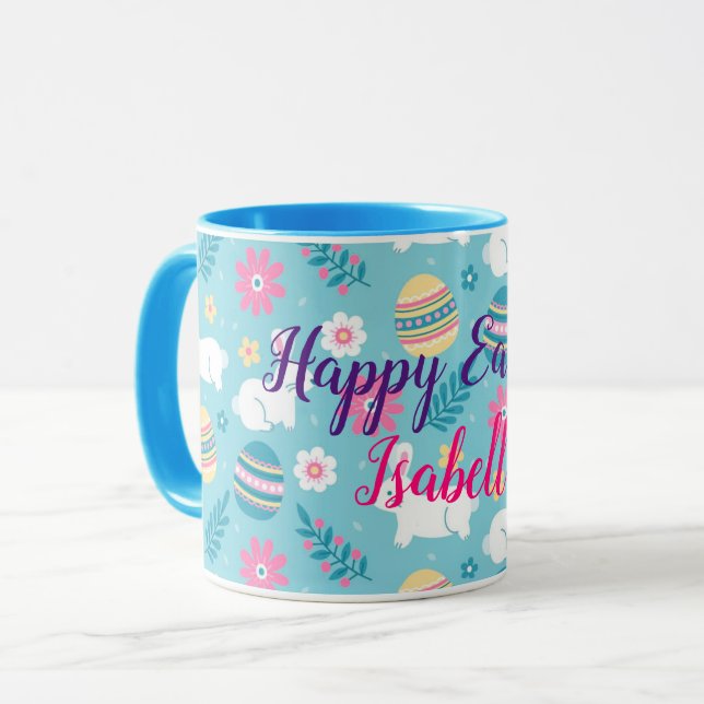 Taza Happy Personalizar Easter Rabbit Floral (Anverso izquierdo)