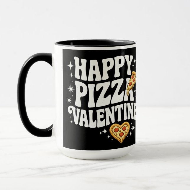 Taza Happy Pizza Valentine Funny Pizza Love Design (Izquierda)