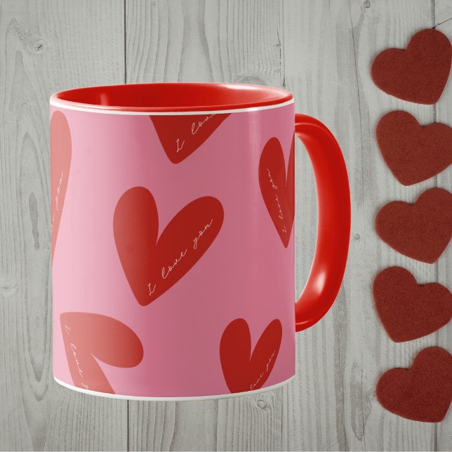 Taza Happy Valentine's Day Pink Red Hearts 'I love you' (Subido por el creador)