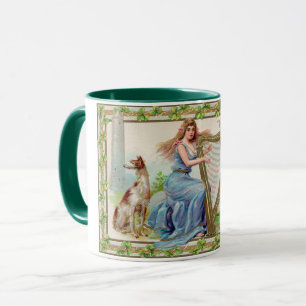 Taza Harp and Dog, Shamrock, St. Patrick's Day, Vintage