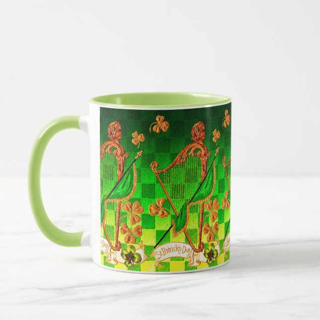 Taza HARP IRLANDÉS, VERDE GOLD SHAMROCKS St Patrick's D (Izquierda)