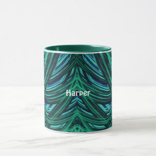 Taza HARPER ~ Zany 3D Fractal ~ azul y verde
