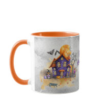 Haunted Purple Gnome House With Ghost Bats & Cats