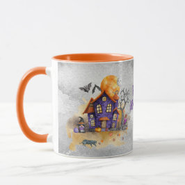 Taza Haunted Purple Gnome House With Ghost Bats & Cats