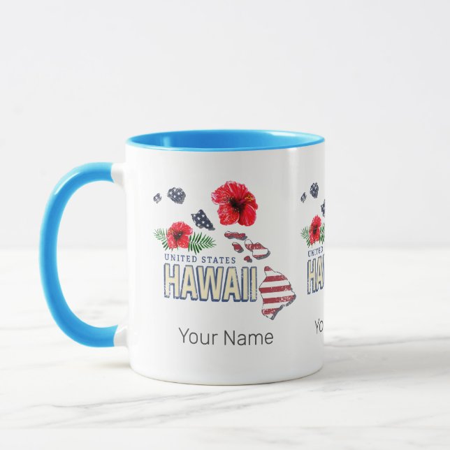 Taza Hawaii Mapa del Estado Retro de Estados Unidos USA (Izquierda)