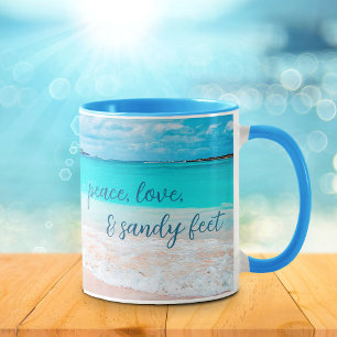 Taza Hawaii Tropical Beach Peace Love Sandy Feet Script