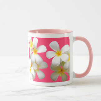 Taza Hawaiian white plumeria flower pink