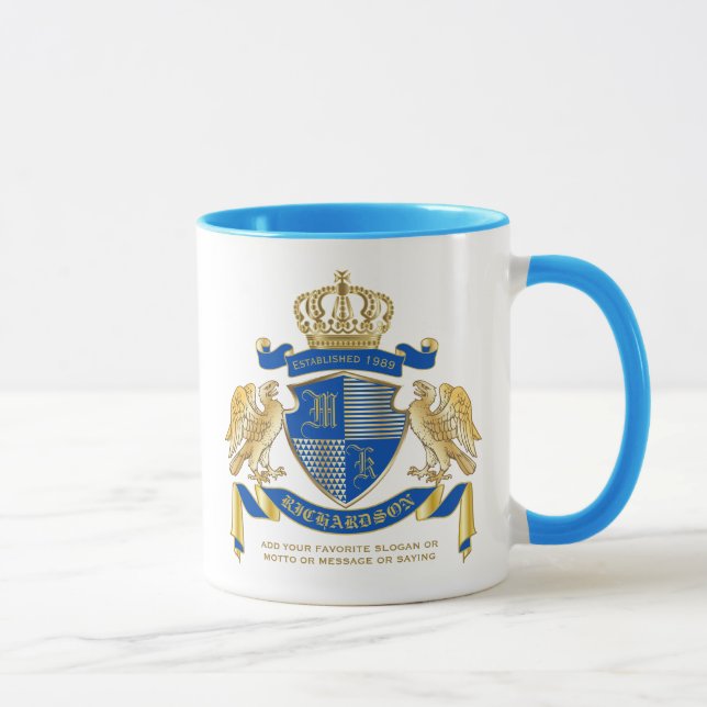 Taza Haz tu propio escudo de armas azul de águila de or (Derecha)