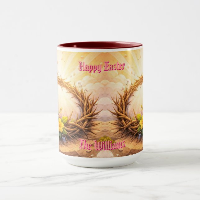 Taza He Is Risen Religious Floral Crown Personalized (Centro)