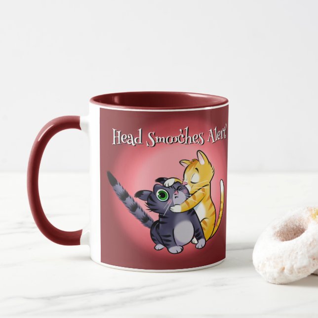 Taza HEAD SMOOCHES VALENTINE CATS de Jeff Willis Art (Con donut)