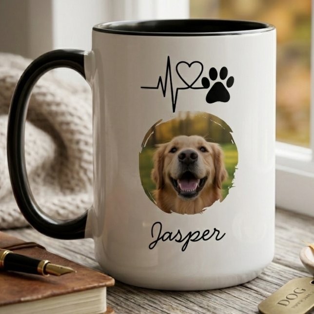 Taza Heartbeat Paw Print Pet Photo Mug (Pet photo mug)