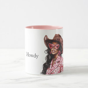Taza Hearts Howdy Black Lady Cowgirl