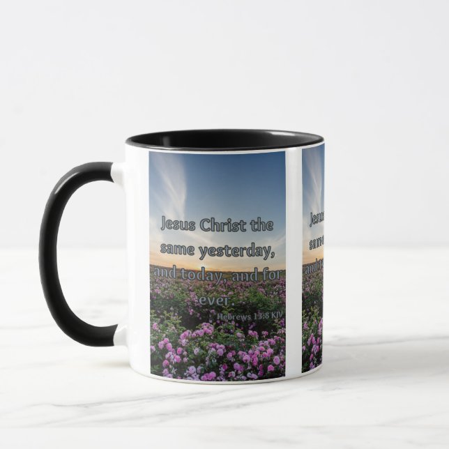 Taza Hebreos 13:8 KJV Biblia Scripture Pic 2-Tone Mug (Izquierda)