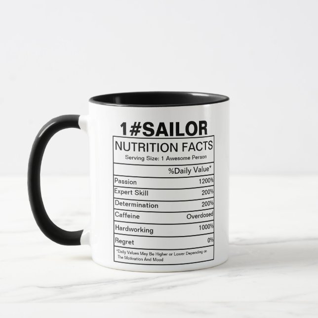 Taza Hechos de nutrición marinera, regalo para navegar (Izquierda)