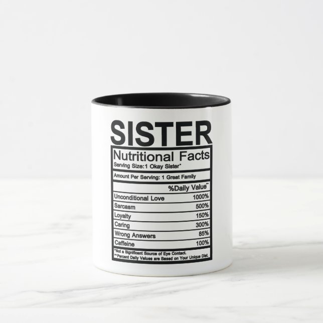 Taza Hechos nutricionales de hermanas (Centro)