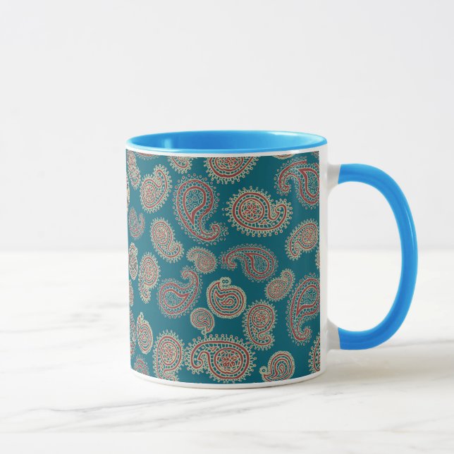 Taza Heffalump Beige azul rojo Paisley Ringer café Mug (Derecha)