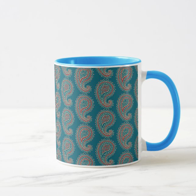 Taza Heffalump Beige azul rojo Paisley Ringer café Mug (Derecha)