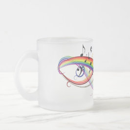Taza helada negra de las notas musicales del arco