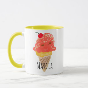 Taza Helado Cabello Rizado Kawaii Nombre Personalizado