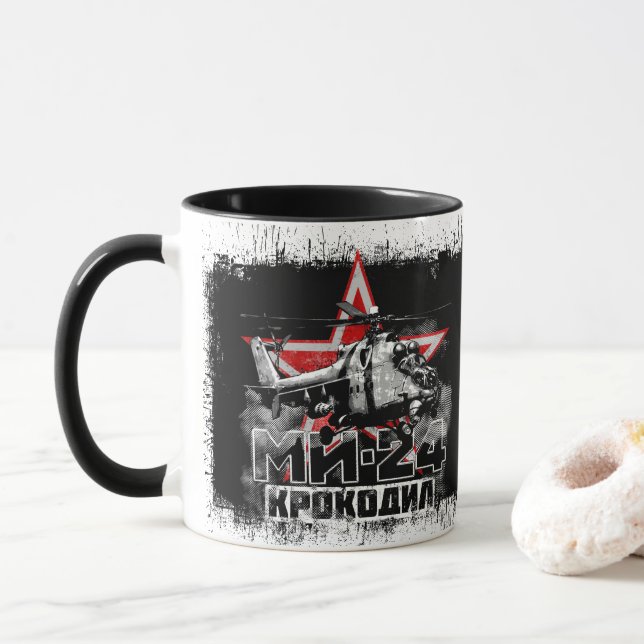Taza Helicóptero grande de la Unión Soviética Mi-24 (Con donut)