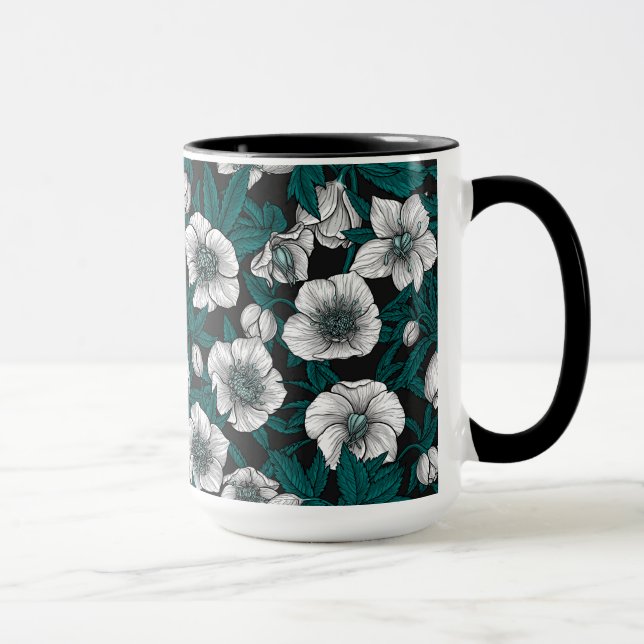 Taza Hellebores blancos con hojas azules (Derecha)
