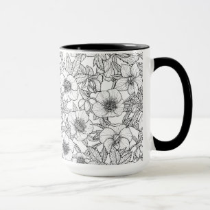 Taza Hellebores en blanco y negro