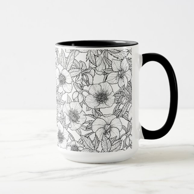 Taza Hellebores en blanco y negro (Derecha)