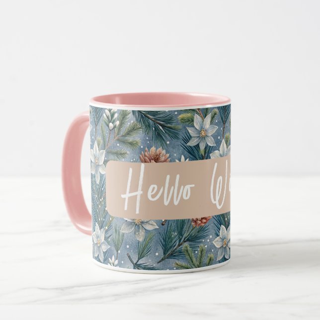 Taza Hello Winter Pines & Flowers (Anverso izquierdo)