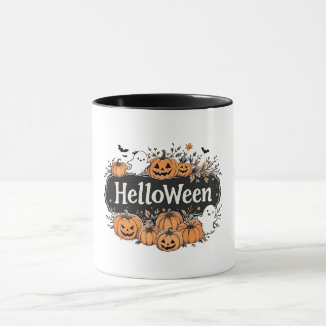 Taza "HelloWeen" Halloween Calabaza y Fantasma Combo Mu (Centro)