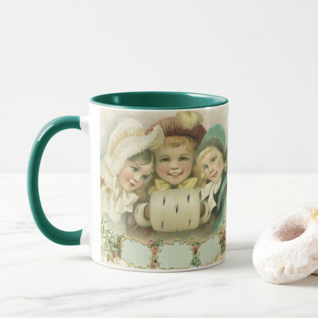 Taza Hermanas de Navidad de época, niños victorianos (Con donut)