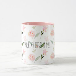 Taza Hermosa acuarela floral Rubor rosa