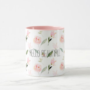Taza Hermosa acuarela floral Rubor rosa