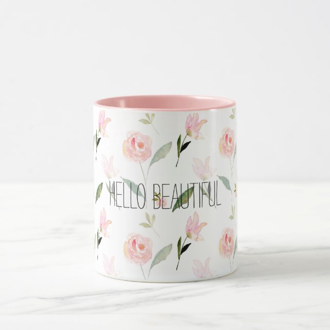 Taza Hermosa acuarela floral Rubor rosa (Centro)