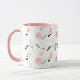 Taza Hermosa acuarela floral Rubor rosa